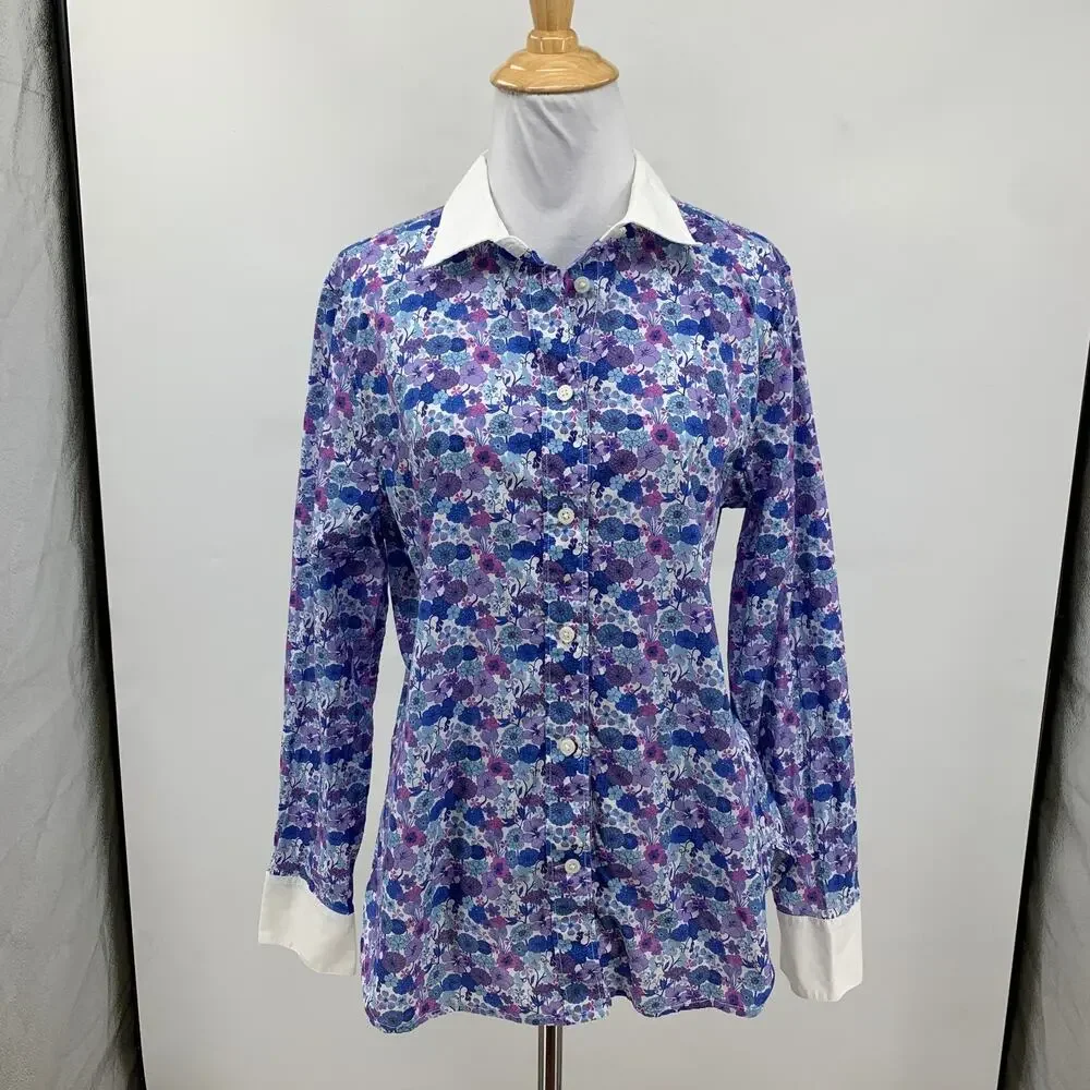 J Crew Shirt Womens 8 Floral Slim Fit Liberty Arrow Long Sleeve Contrast Collar